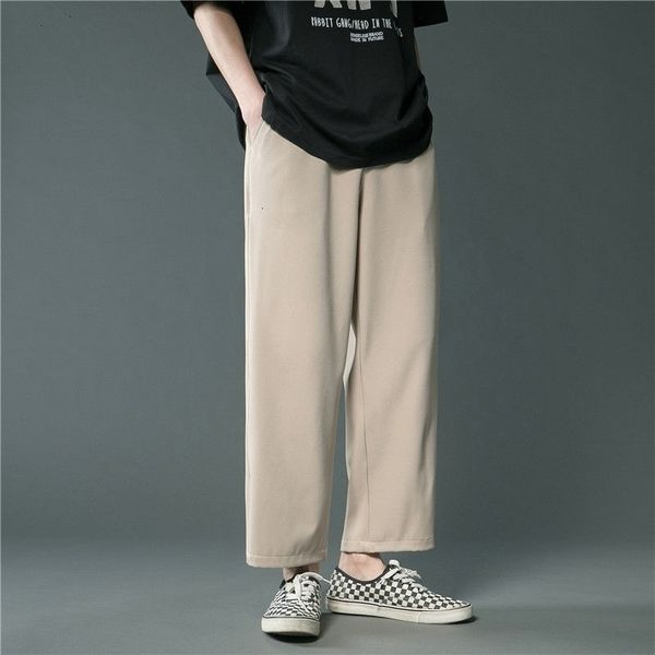 

men's pants summer drape ice silk formal suit korean loose solid color casual streetwear straight wide leg 807y, Black