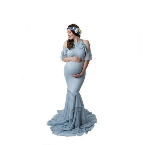 

maternity dresses pography props pregnancy cloth cotton+chiffon off shoulder half circle gown shooting po pregnant dress, White