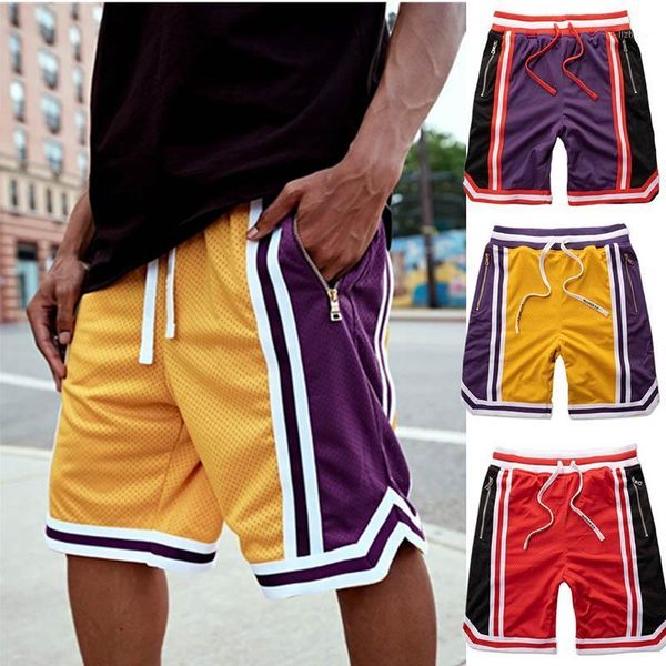 

men's shorts summer style mesh color matching quick-drying zipper surfing beach pants sports leisure running five-point pant, White;black