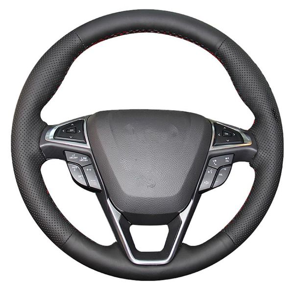 

steering wheel covers black artificial leather hand-stitched car cover for mondeo fusion 2013-2021 edge 2021-2021