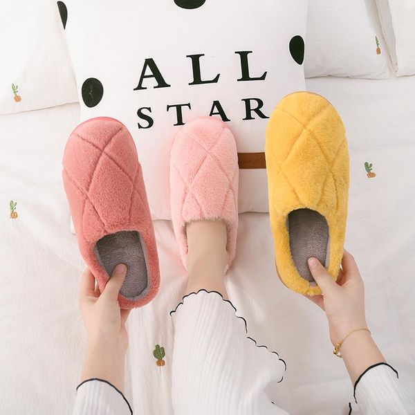 

slippers cotton home women's round head soft bottom warm couple plush winter, Black