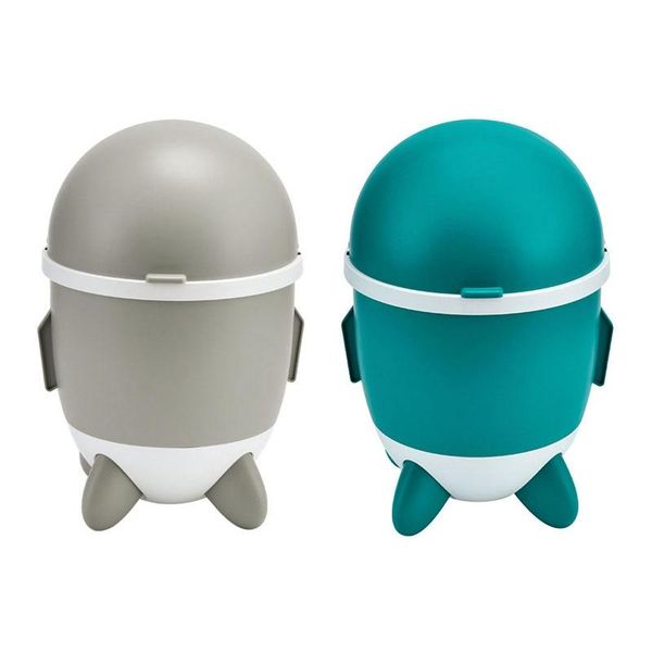 

waste bins 2 pcs simple rocket trash can household living room kitchen bathroom deskplastic storage bin, gray & blue