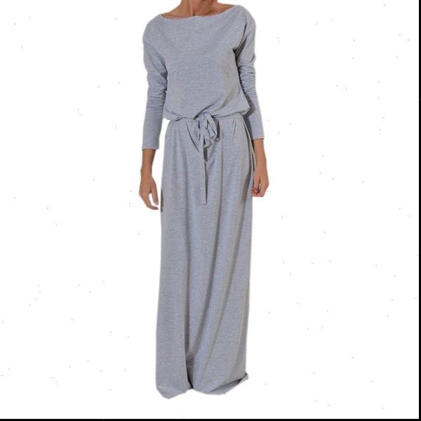 

female summer long sleeve solid party dress off shoulder long maxi dress women slash neck loose casual plus size gv028, Black;gray
