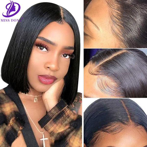 

miss dona straight lace front wig 13x4 bob wig human hair baby short hair, Black