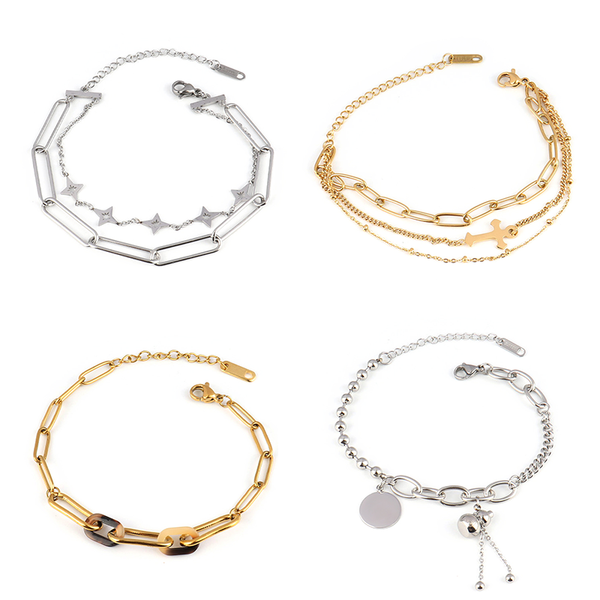 

316l stainless steel bracelet for women bracelets geometric punk double layer bracelet thick chain jewelry, Black