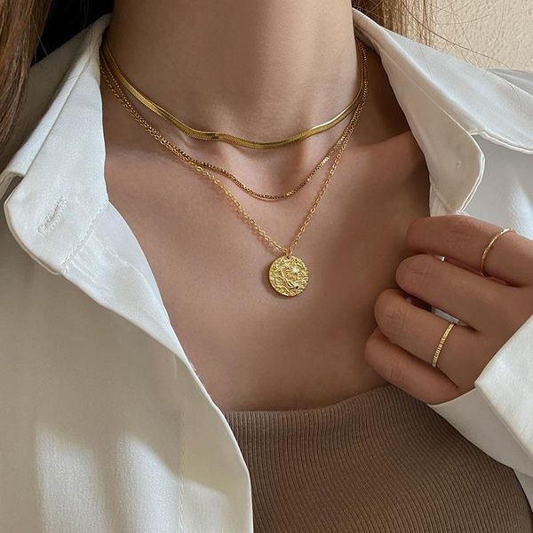 

pendant necklaces gy autumn and winter coin sweater necklace concave convex relief surface creative design cool wind jewelry wholesale, Silver