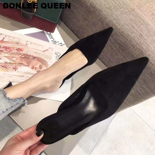 

fashion leopard pointed toe mules shoes women outdoor slippers slip on low heel casual slides slipper sandal mujer 2020 footwear, Black