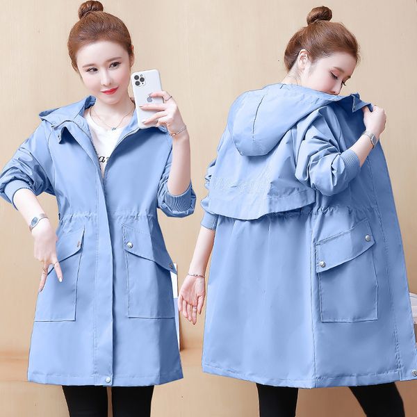

2021 oversized classic ladies windbreaker new autumn hooded thin long women's trench coat female student overwear 3xl 552 rmd7, Tan;black