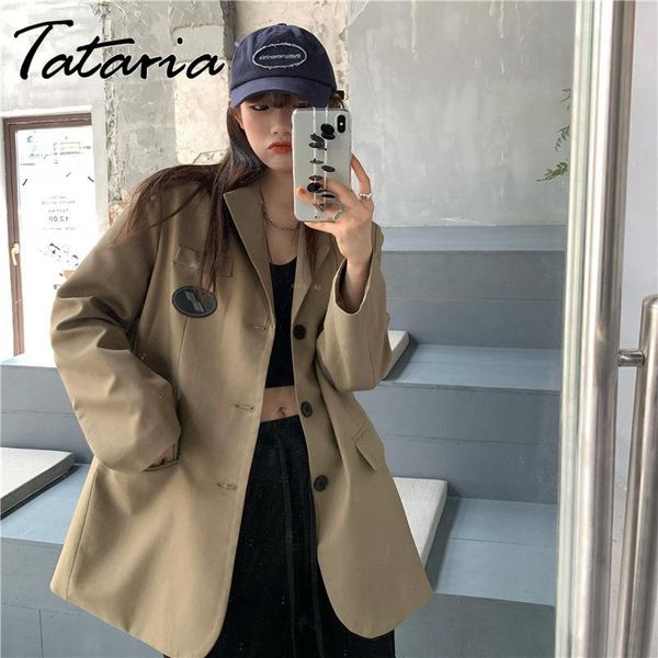 

women's casual single button solid suit blazer jackets long sleeve loose female outwear 2021spring fashion khaki blazer jeckets, White;black