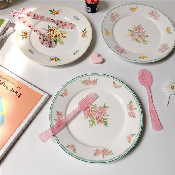 

dishes & plates korean ins wind kitchen accessories small daisy ceramic plate vintage girl heart flower dessert dish fruit salad