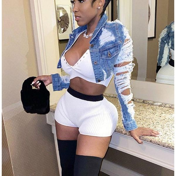 

women's jackets women coat jacket ripped jeans turn down collar short autumn streetwear clothes for, Black;brown