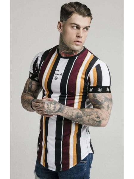 

men's t-shirts siksilk stripe burgundy yellow & black t-shirt, White;black