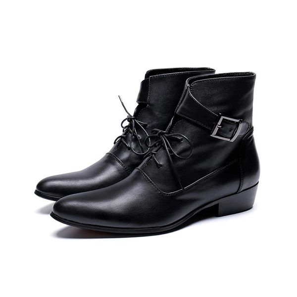 Красивые мужские ботинки черные натуральные кожаные лодыжки короткие сапоги на шнурок пряжки модные ботинки для мужчин Zapatos de Hombre