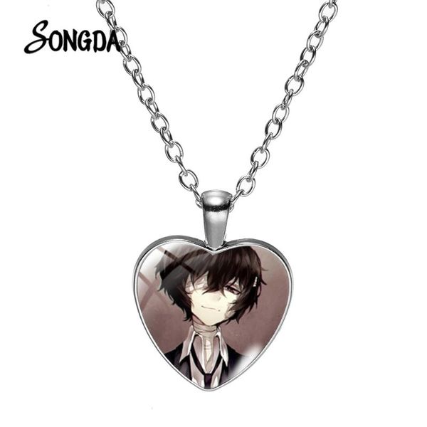 

pendant necklaces bungou stray dogs chain necklace atsushi nakajima dazai chuya ryunosuke anime figures glass art heart for fans, Silver