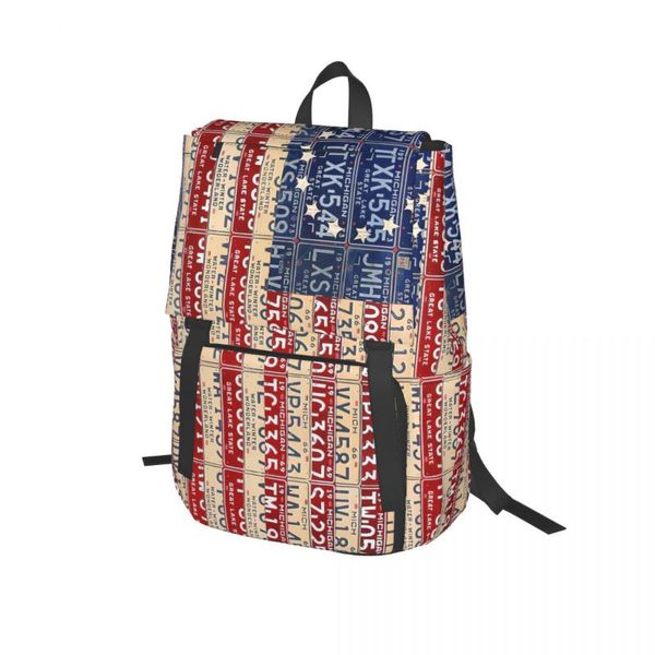

backpack american flag michigan license plate recycled art on red for girls boys travel rucksackbackpacks teenage school bag