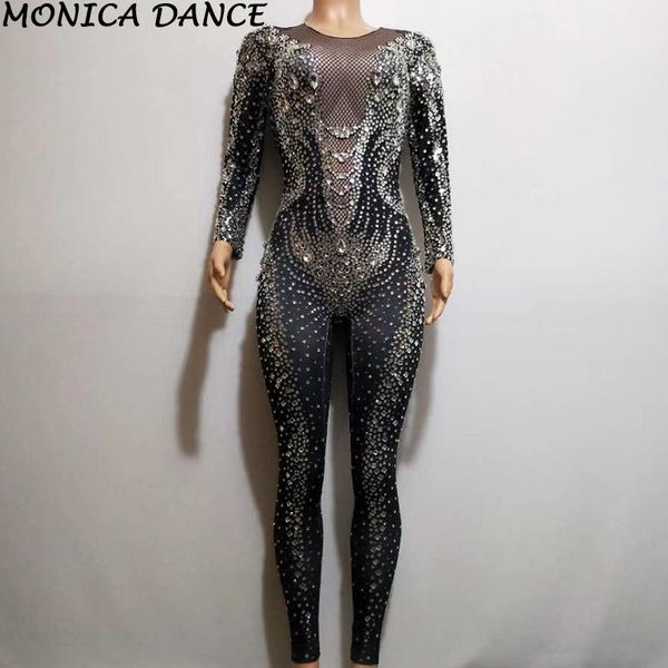 

women's jumpsuits & rompers stage stretch rhinestones jumpsuit nightclub birthday costume dance outfit performance, Black;white