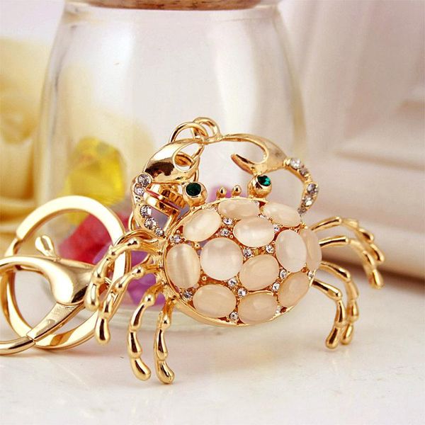 

keychains rhinestone crystal cute crab keychain bag charm pendant key chains holder ring jewelry for women girl gift, Silver