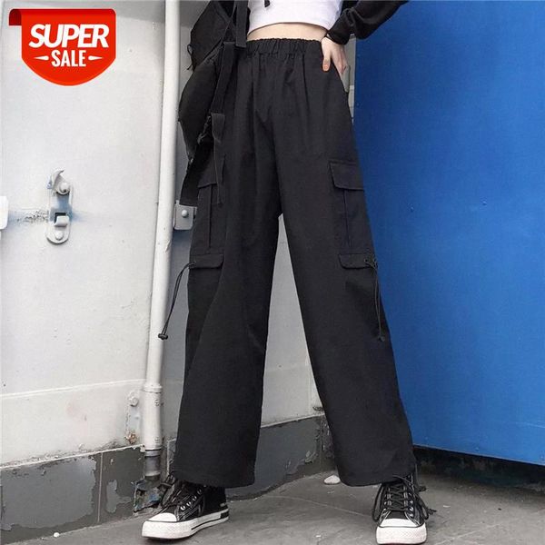 

big pockets cargo pants women high waist loose streetwear pants baggy tactical trouser hip hop joggers #ag0r, Black;white