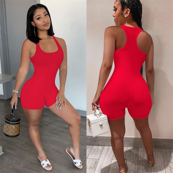 

women ribbing solid color rompers fashion trend u-neck vest shorts skinny playsuit designer summer female casual bodycon jumpsuits, Black;white