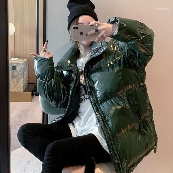 

winter jackets plus size loose down cotton coats womens fashion glossy parka coat woman warm black outwear1