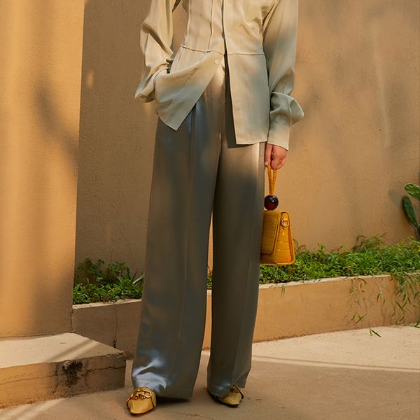 

straight satin wide leg pants for women high waist casual loose trousers female fashion clothing 2021 autumn new, Black;white