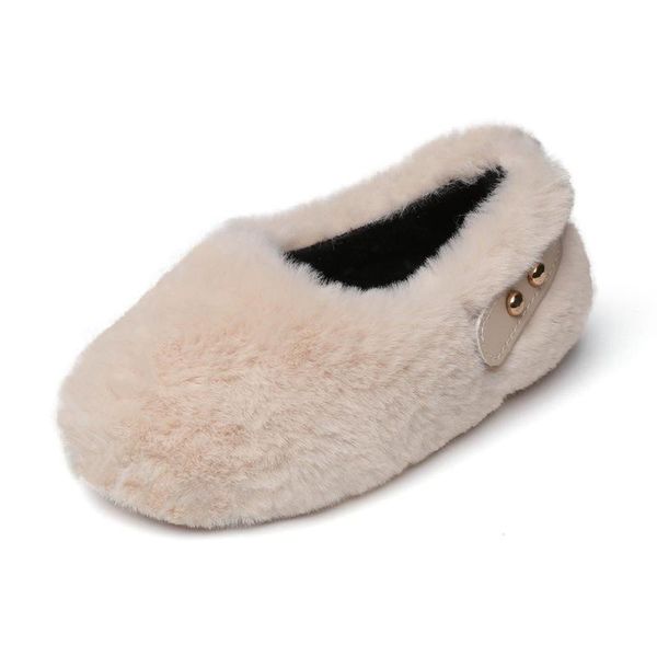 

slipper 2021 winter children fur shoes boys girls solid loafer kid home shallow keep warm toddler studd shoe size 21-30, Black;grey