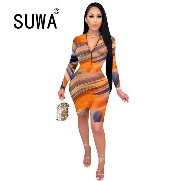 

casual dresses wholesale plus size clothing 2021 women dress tie dye zipper long sleeve o neck party and wedding mini gowns, Black;gray