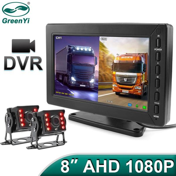 

car video greenyi 8 inch 1920*1080p recording dvr ahd ir rear view camera truck vehicle ips monitor sunshade support sd card