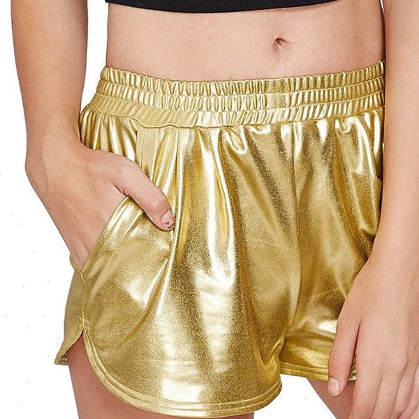 

short pants fashion women gold silver pant high waist sport pants shorts shiny metallic pants pantalones, White;black