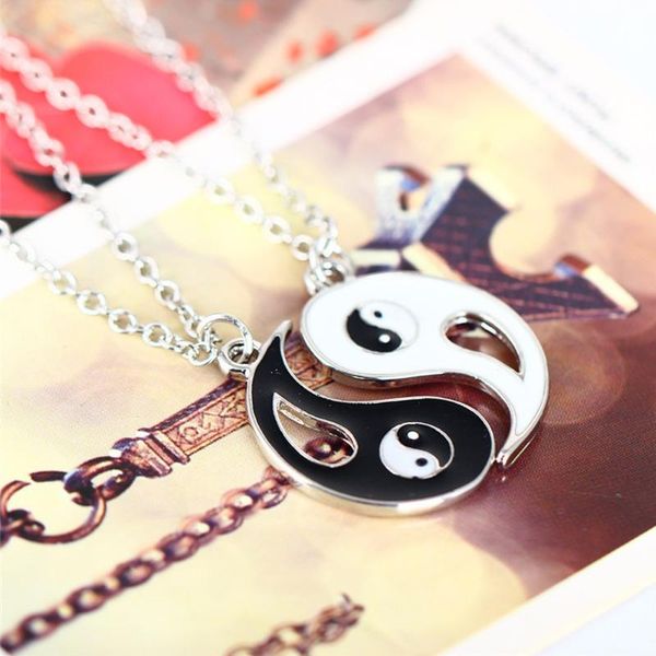 

pendant necklaces fashion creative friends couple yin yang charm black white enamel alloy necklace jewelry accessories gifts, Silver