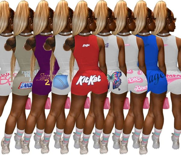 

new women summer tracksuits fashion letter printed two piece sets sports suit solid color vest shorts outfits selling 2021, Black;white