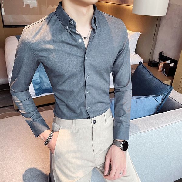 

2021 spring male solid casual business dress long thin sleeve shirts fit wedding clothes streetwear chemise homme u0mz, White;black