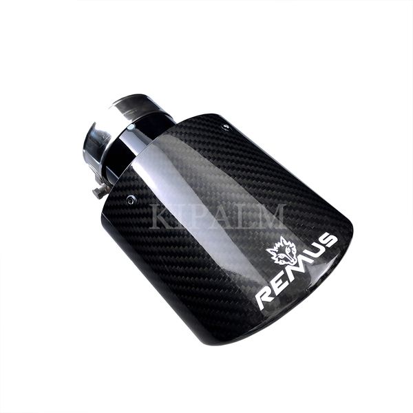 

1 pcs car universal oval remus sport glossy exhaust muffler carbon fiber tips black inner pipe for benz audi hyundai