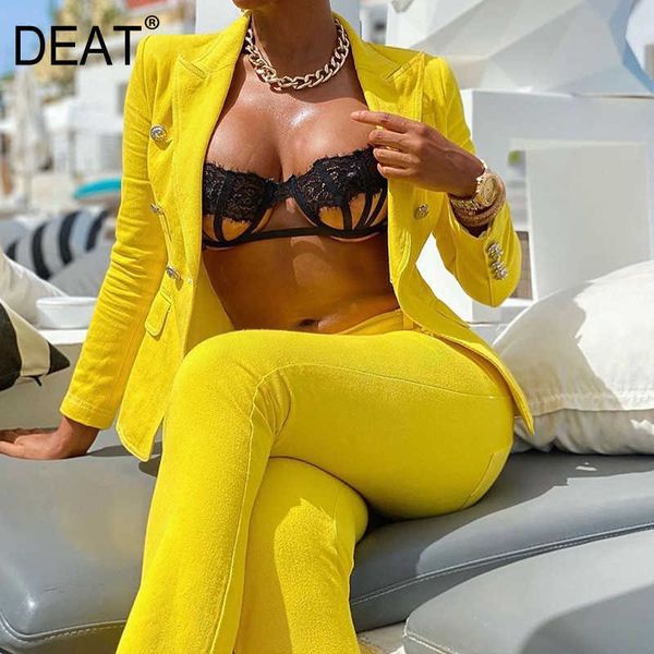 

[deat] spring fashion long sleeve single-breasted shirt blazer high waist pants women two-piece suit 13q275 210527, White