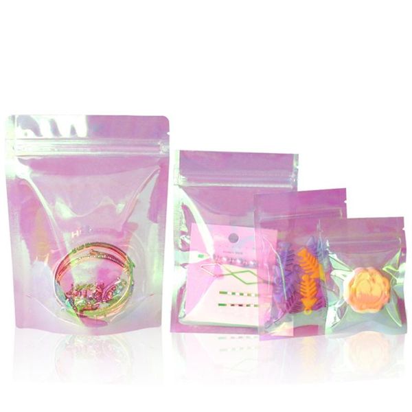 

storage bags 100pcs clear rainbow plastic stand up bag self seal tear notch reclosable reusable food snack tea pack pouches