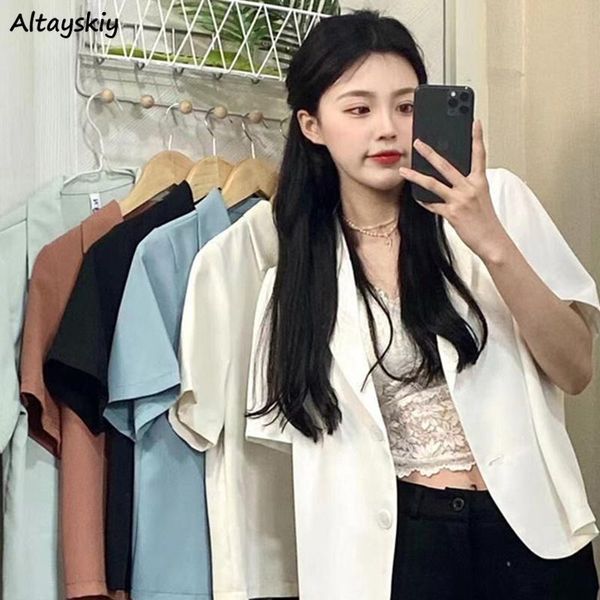 

women's suits & blazers women short sleeve summer korean style fashion design outwear elegant office lady all-match candy colors casual, White;black