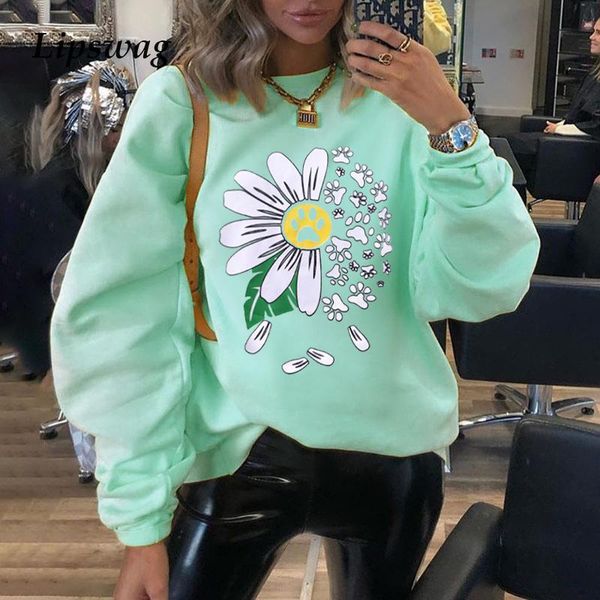 

women's hoodies & sweatshirts daisy print sweatshirt fashion o neck loose pullover female casual long sleeve streetwear oversized 5xl, Black