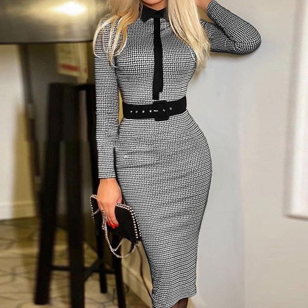 

casual dresses women bodycon dress long sleeve slim fitness high waist elegant a line pencil 2021 autumn winter fashion, Black;gray