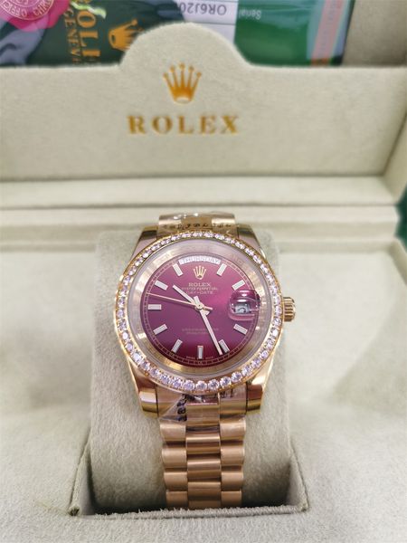 

original box certificate 18k gold president daydate diamonds watch men stainless diamond bezel automatic wristwatch male watches, Slivery;brown