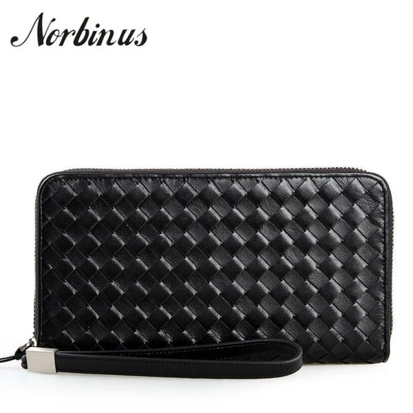 

wallets norbinus genuine leather men wallet real skin zipper clutch fashion wrist handy bag card holder purses with coin pocket, Red;black