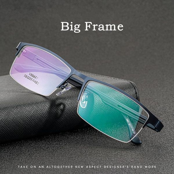 

fashion sunglasses frames katkani business men's large eyeglasses frame big face special ultra-light half-frame myopia opticalspectacle, Black