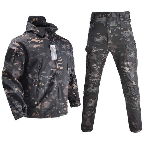 

jogging clothing men jacket suit pants set fleece army military uniform windproof waterproof male camping hunting climbing, Black;red