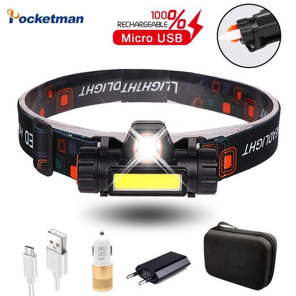 

portable led headlamp usb rechargable headlight with built-in 18650 battery xpe+cob head light with magnet waterproof head lamp