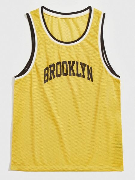 

men letter graphic contrast binding mesh tank w6ej#, White;black