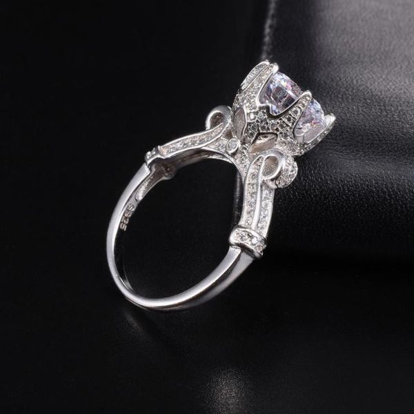 

cluster rings three styles real 925 sterling silver for women luxury flower 6ct diamond engagement wedding ring fine gemstone jewelry, Golden;silver