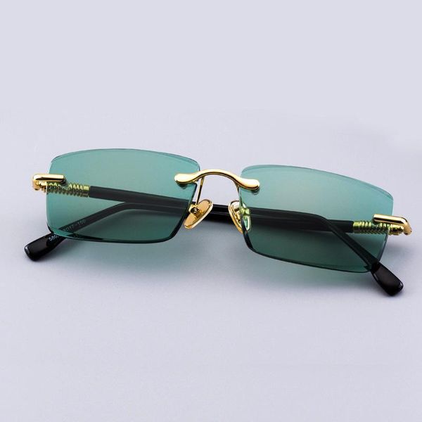 

sunglasses luxury rimless glass man natural crystal stone sun glasses green lens woman vintage uv400 anti eye dry, White;black