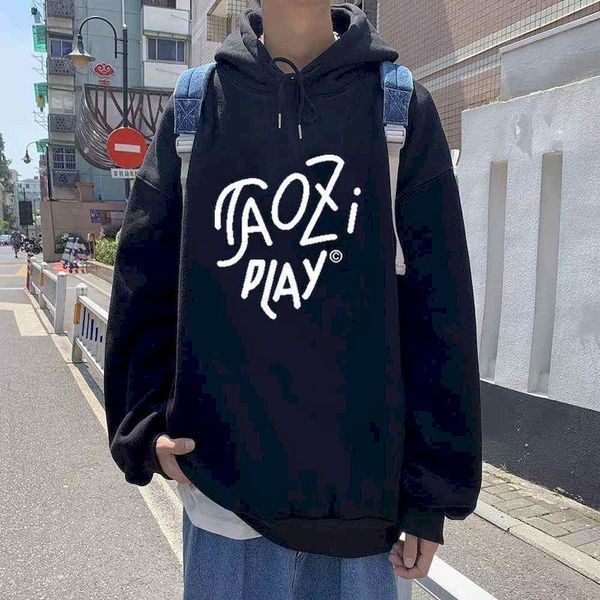 

male couple hoodies with winter hood models in addition to quilted velvet jacket simple letter printing hoodie goth oxhe, Black