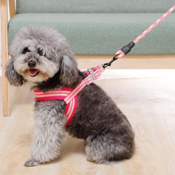 

dog collars & leashes accessories striped cotton traction rope walking lead breathable padded adjustment short leash and harness for large