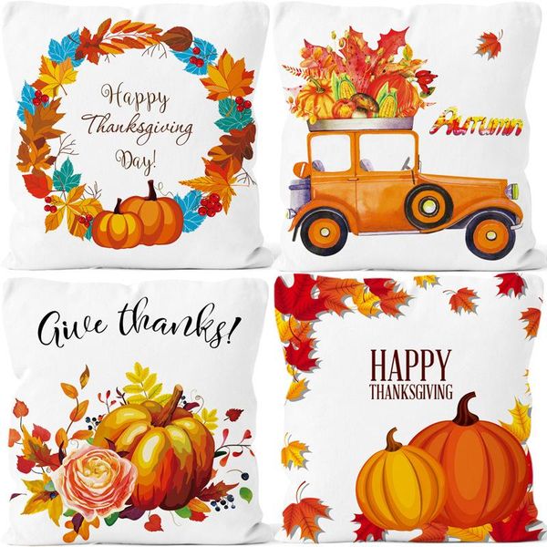 

pillow case happy thanksgiving day covers pumpkin truck fall harvest pilowcase rustic decor cushion cover autumn farm 45*45cm