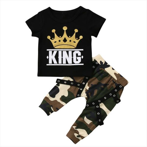 

0 6years newborn kids baby boys clothes set summer short sleeve t shirt camo pants outfits children clothing, White